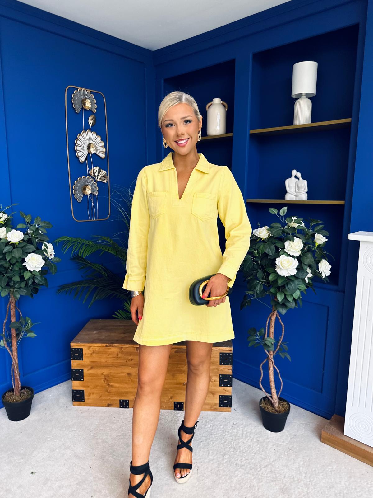 Alice Denim Mini Shift Dress Yellow