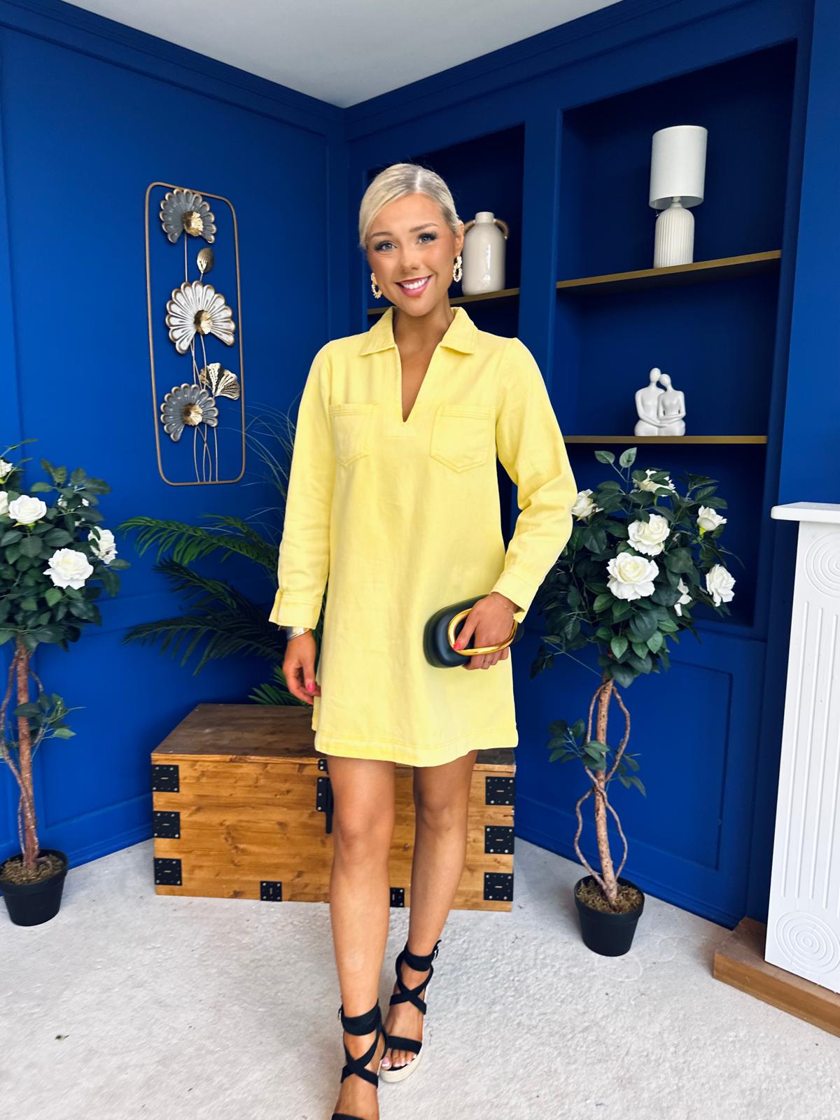 Alice Denim Mini Shift Dress Yellow