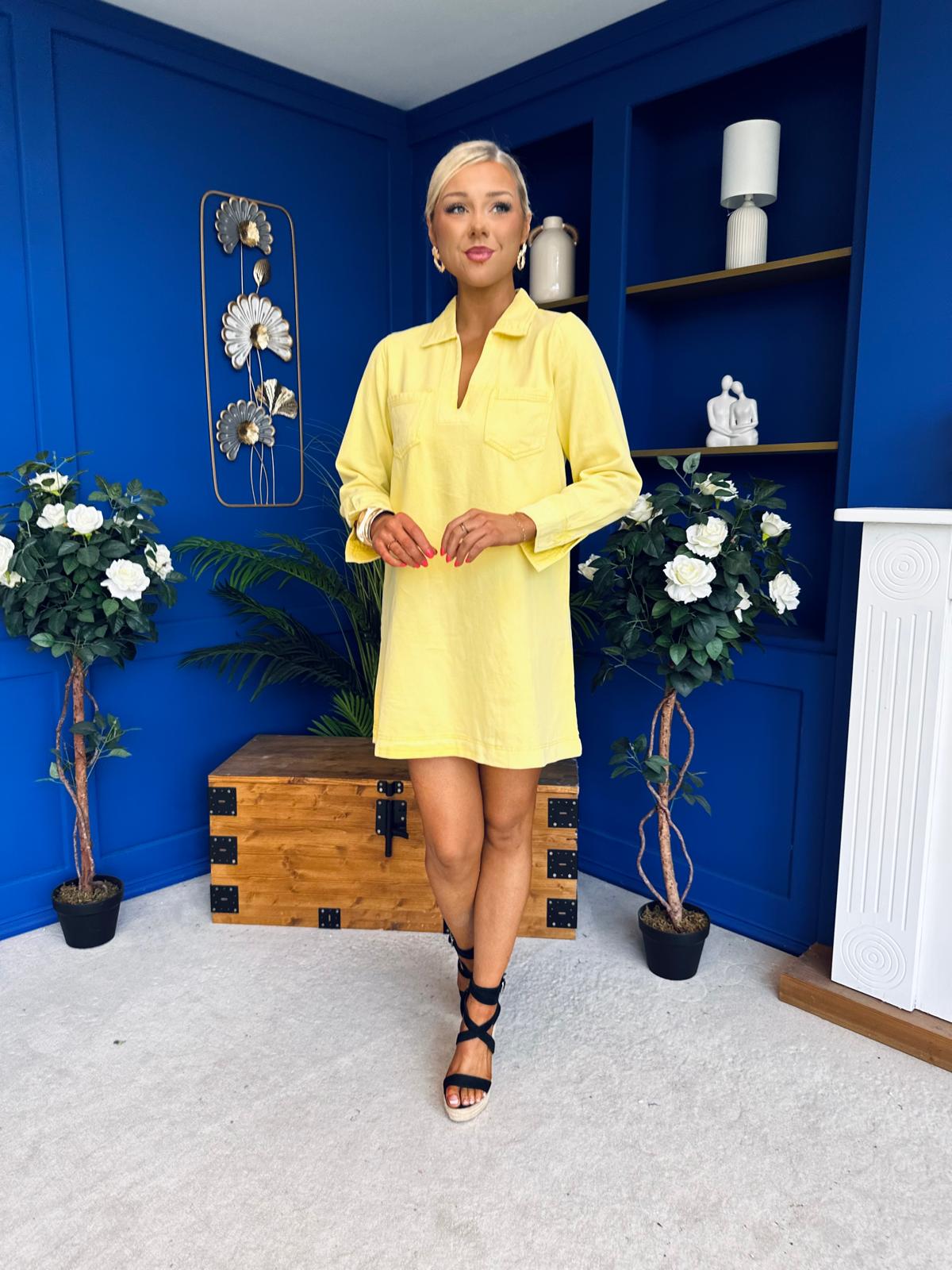 Alice Denim Mini Shift Dress Yellow