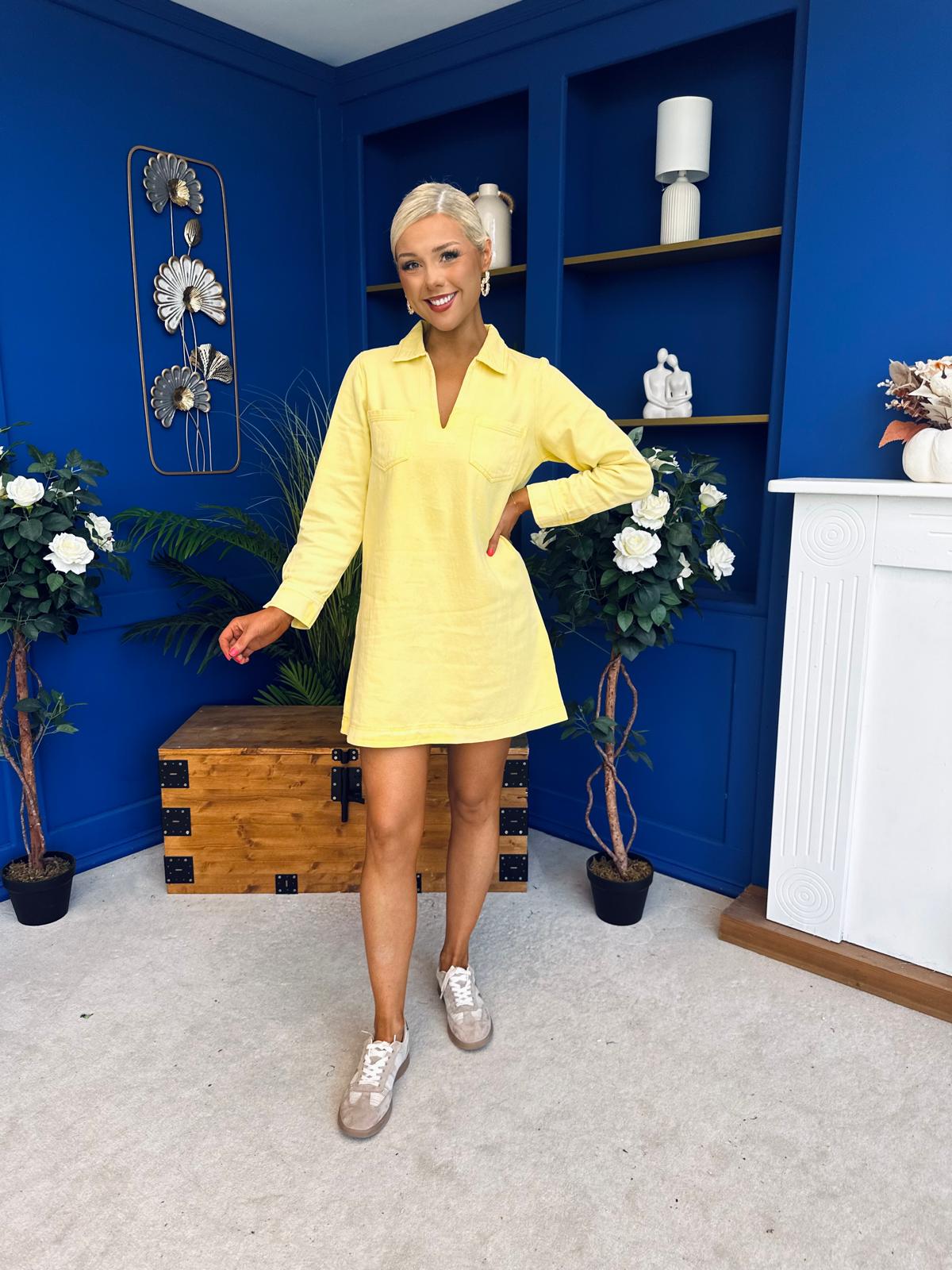 Alice Denim Mini Shift Dress Yellow