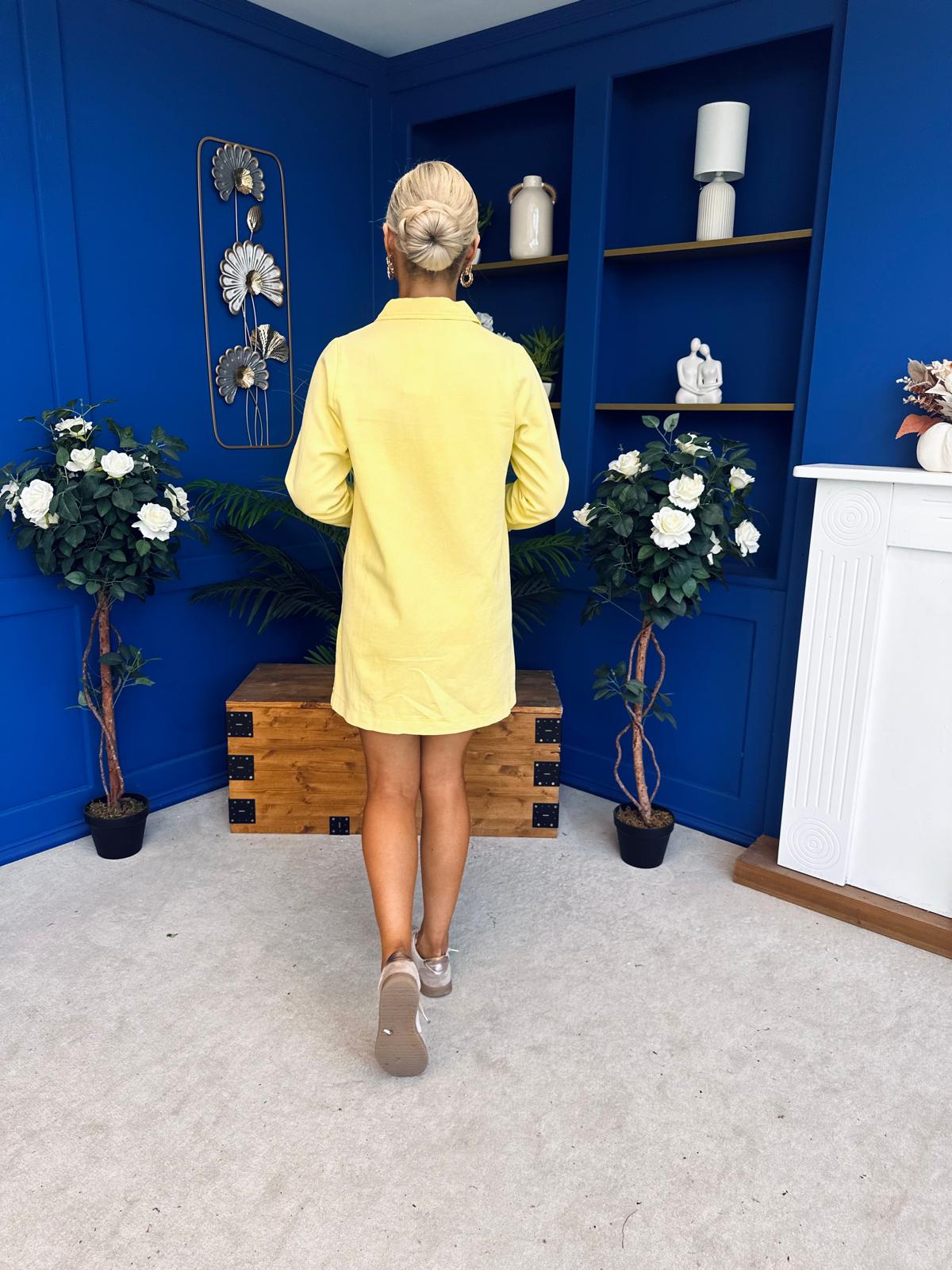 Alice Denim Mini Shift Dress Yellow