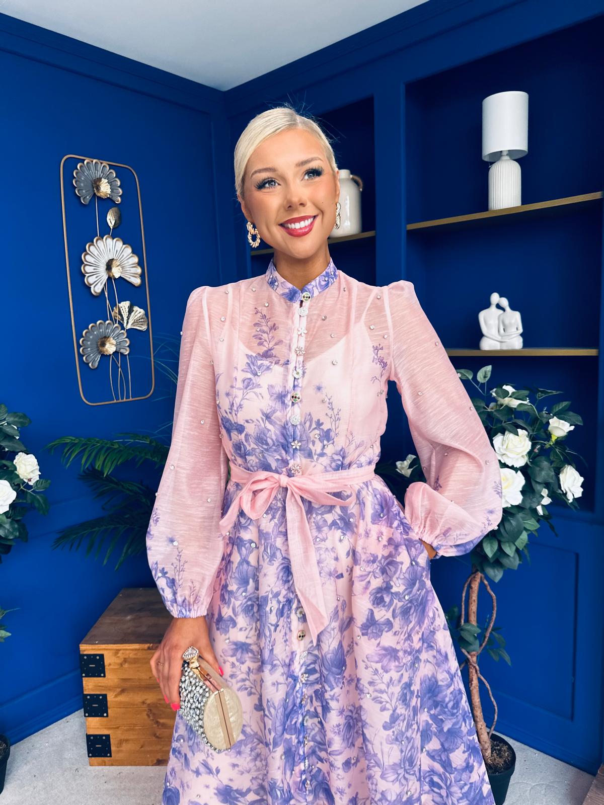 Chloe Embellished Midi Shirt Dress Floral