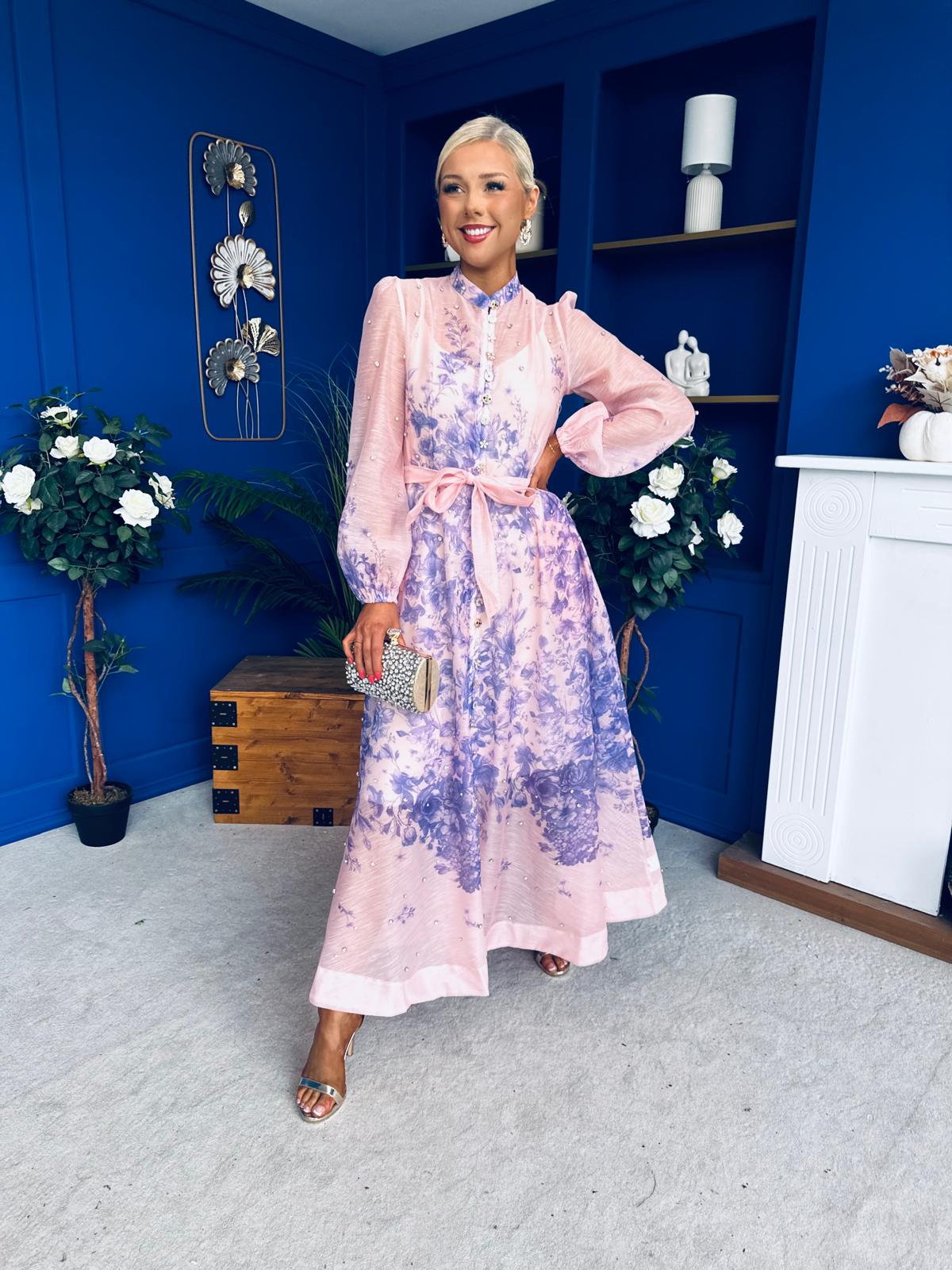 Chloe Embellished Midi Shirt Dress Floral
