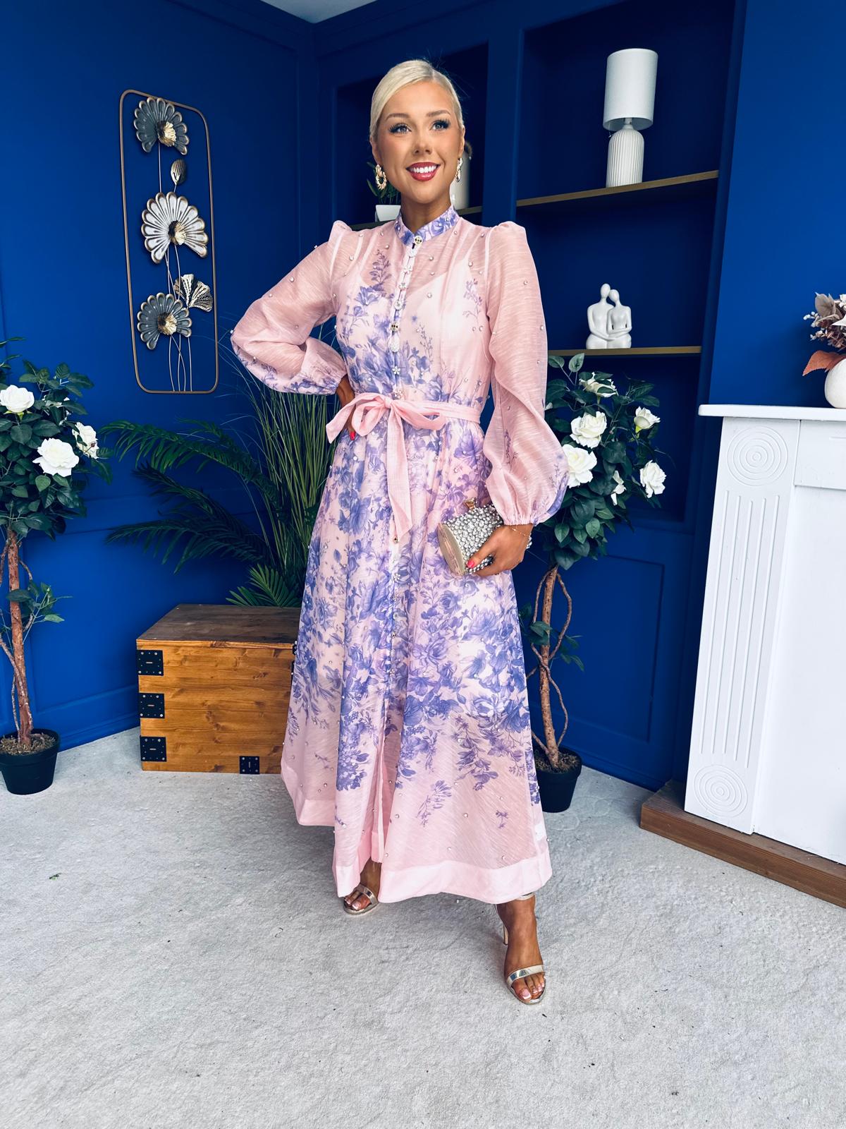 Chloe Embellished Midi Shirt Dress Floral