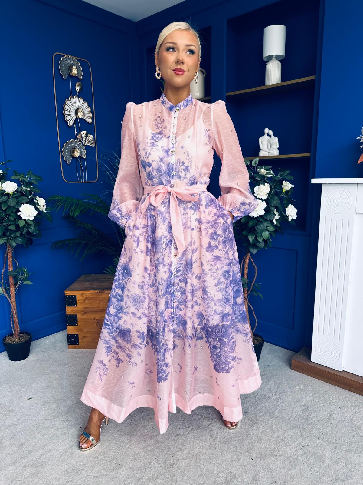 Chloe Embellished Midi Shirt Dress Floral