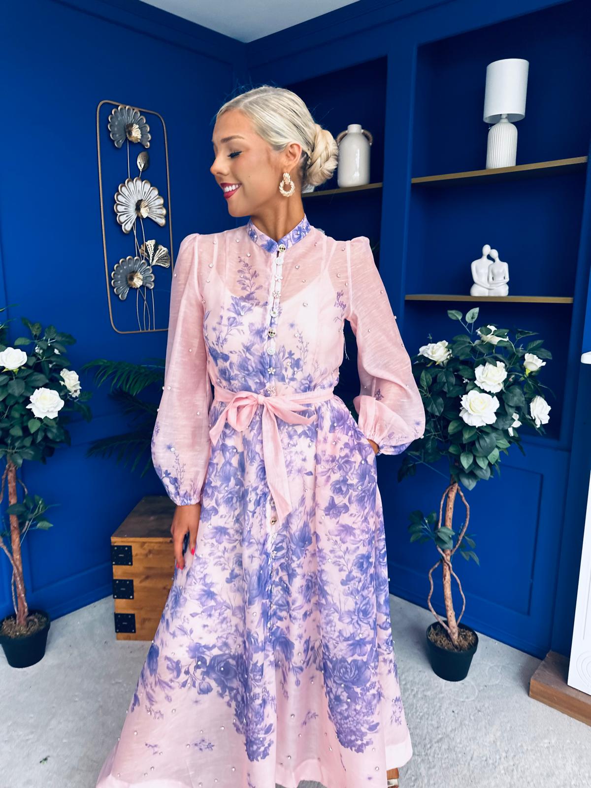 Chloe Embellished Midi Shirt Dress Floral