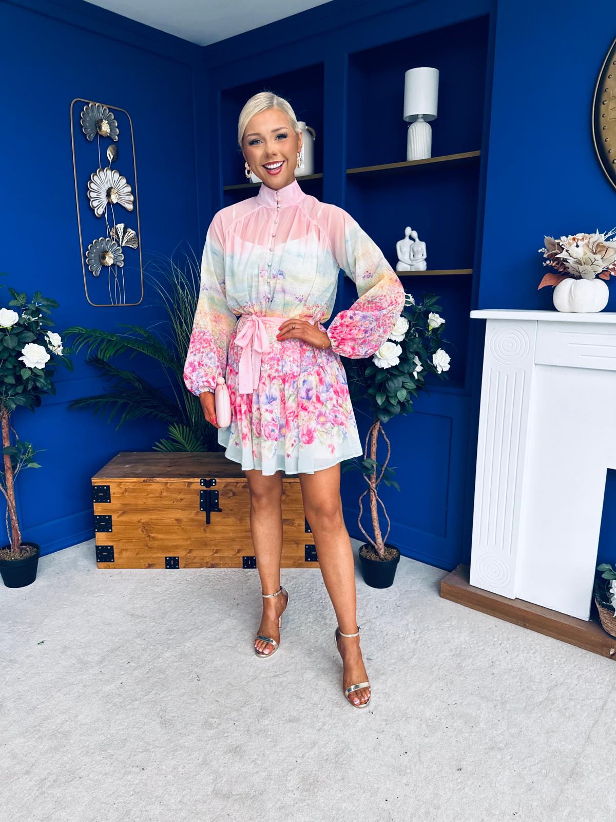 Fern Detailed Mini Shirt Dress Floral Pastel
