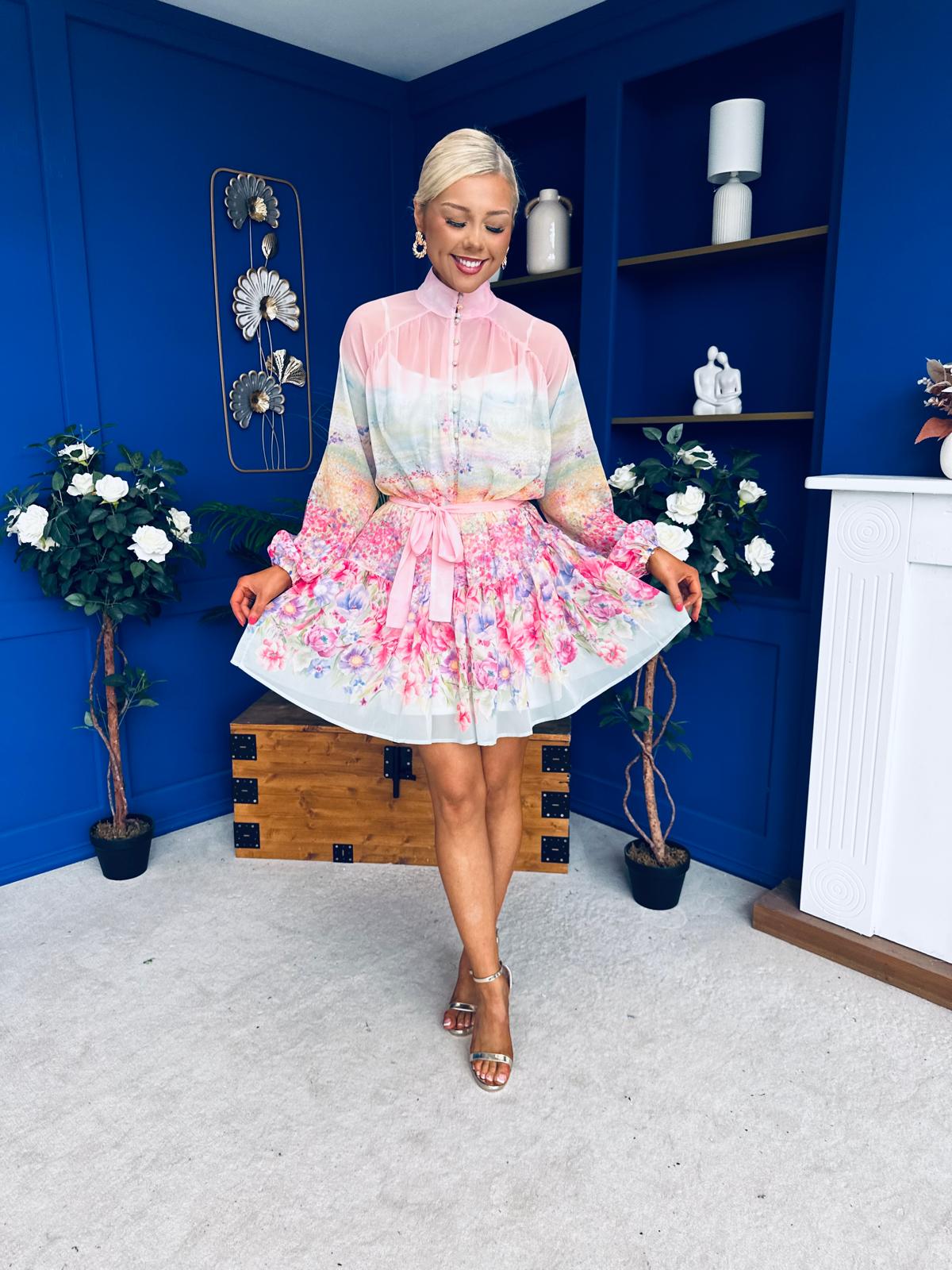 Fern Detailed Mini Shirt Dress Floral Pastel