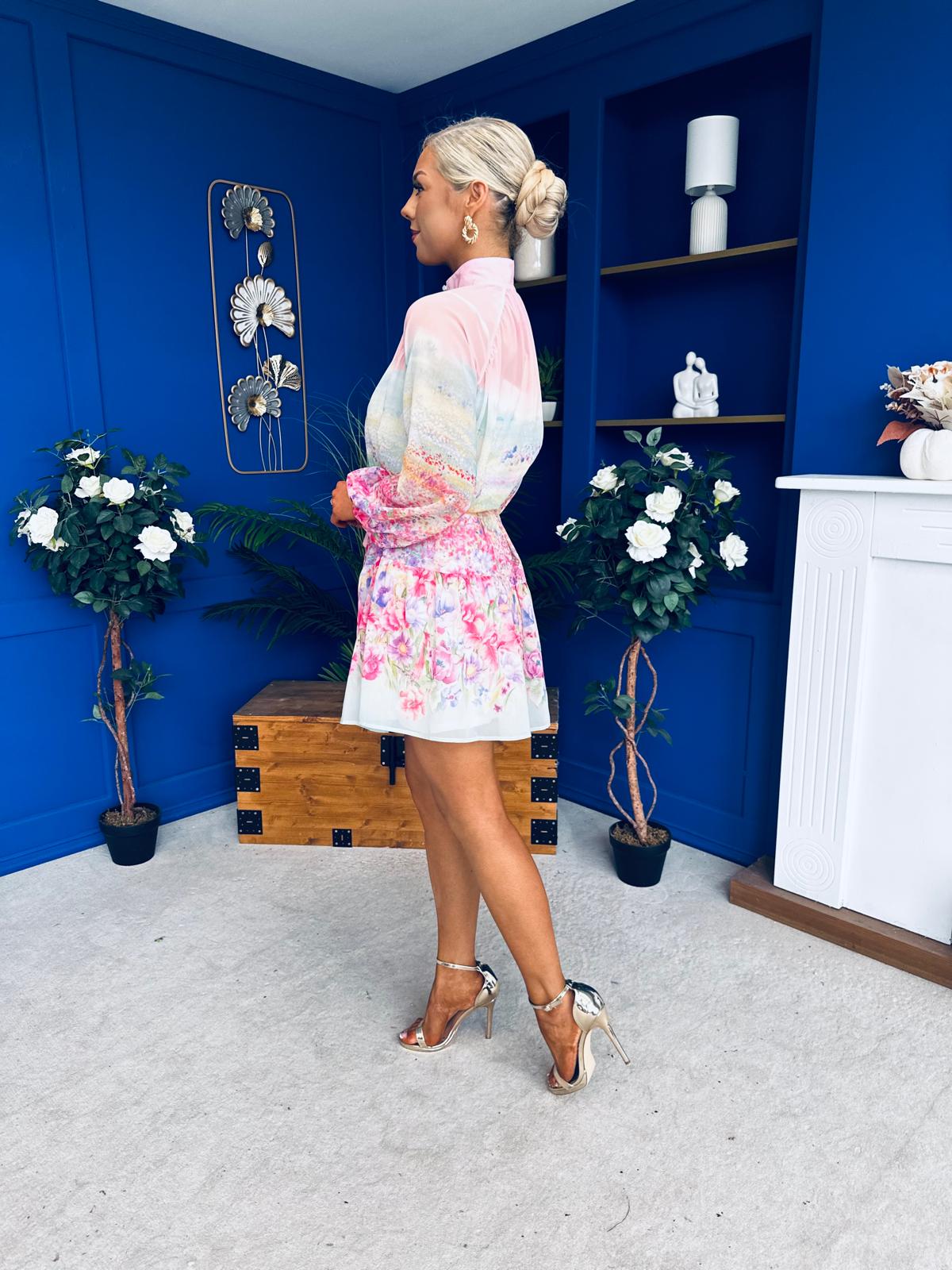 Fern Detailed Mini Shirt Dress Floral Pastel