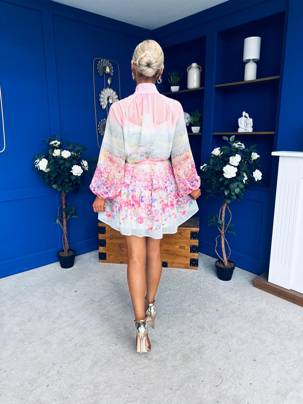 Fern Detailed Mini Shirt Dress Floral Pastel