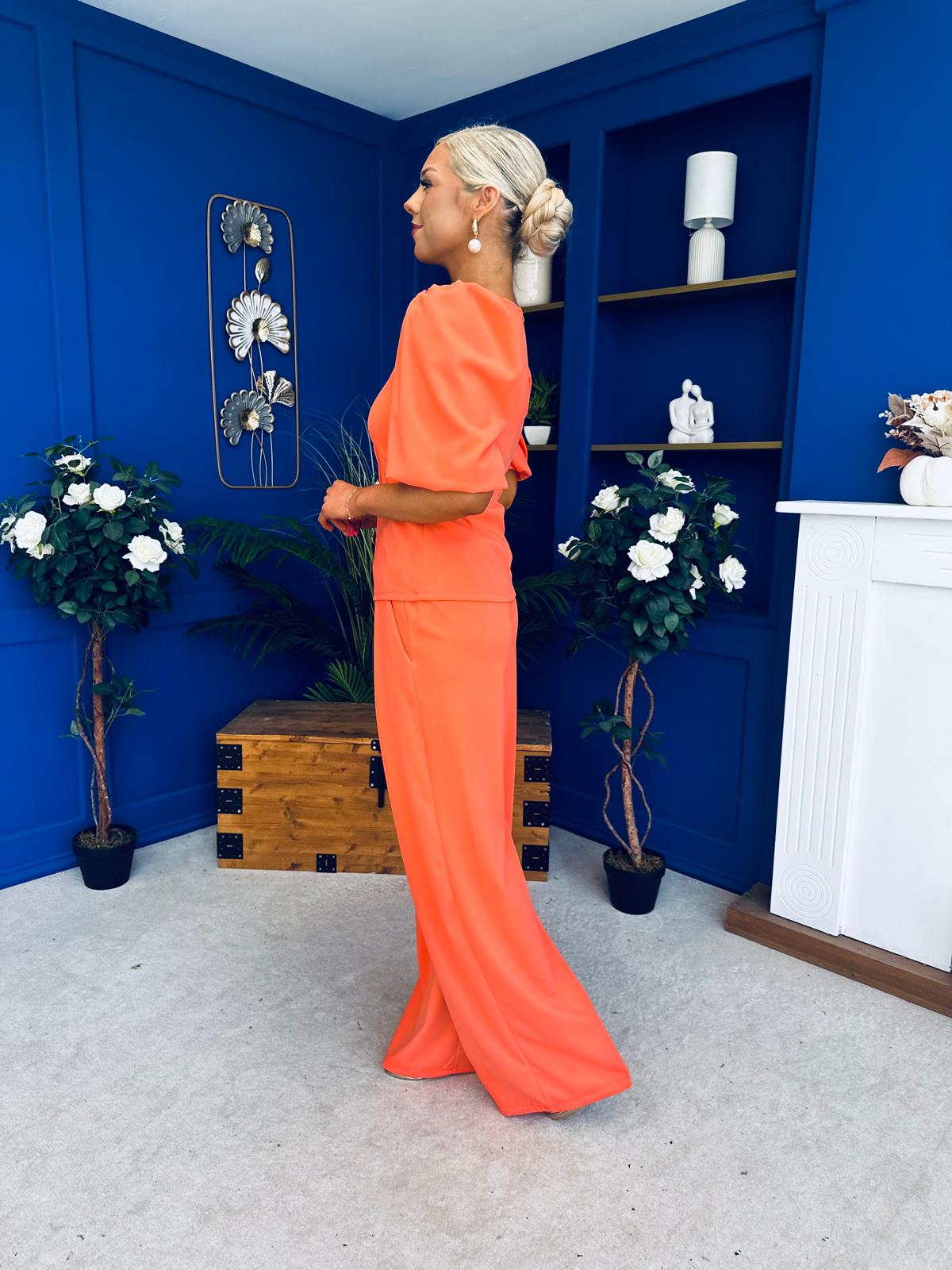 Daniella Detailed Top And Trouser Set Coral