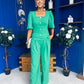 Daniella Detailed Top And Trouser Set Emerald