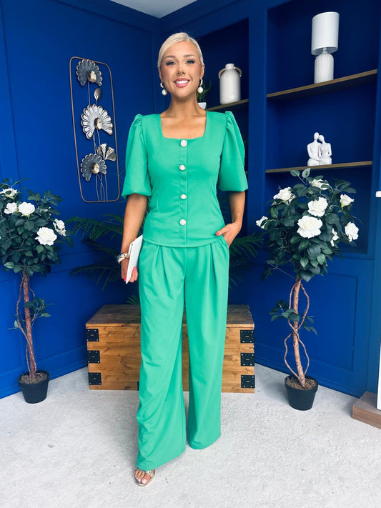 Daniella Detailed Top And Trouser Set Emerald