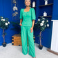 Daniella Detailed Top And Trouser Set Emerald