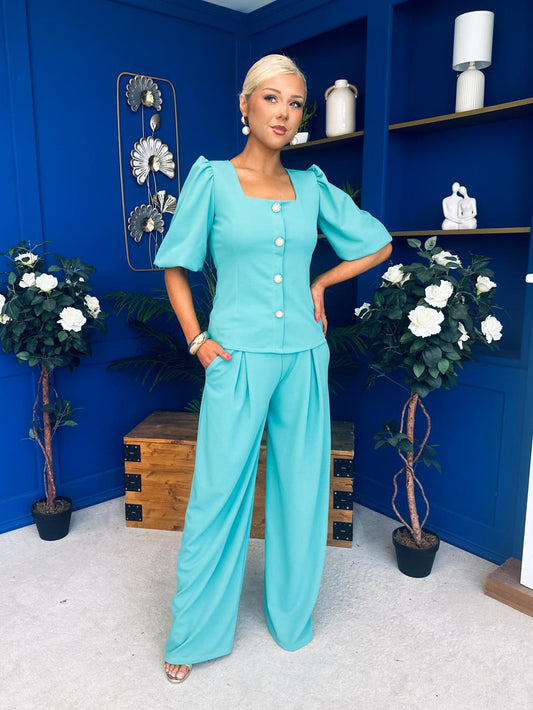 Daniella Detailed Top And Trouser Set Pastel