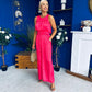 Bella High Neck Satin Jumpsuit Coral