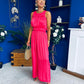 Bella High Neck Satin Jumpsuit Coral