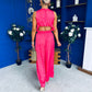 Bella High Neck Satin Jumpsuit Coral