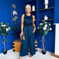 Bella High Neck Satin Jumpsuit Coral Navy