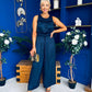 Bella High Neck Satin Jumpsuit Coral Navy