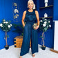 Bella High Neck Satin Jumpsuit Coral Navy