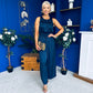 Bella High Neck Satin Jumpsuit Coral Navy