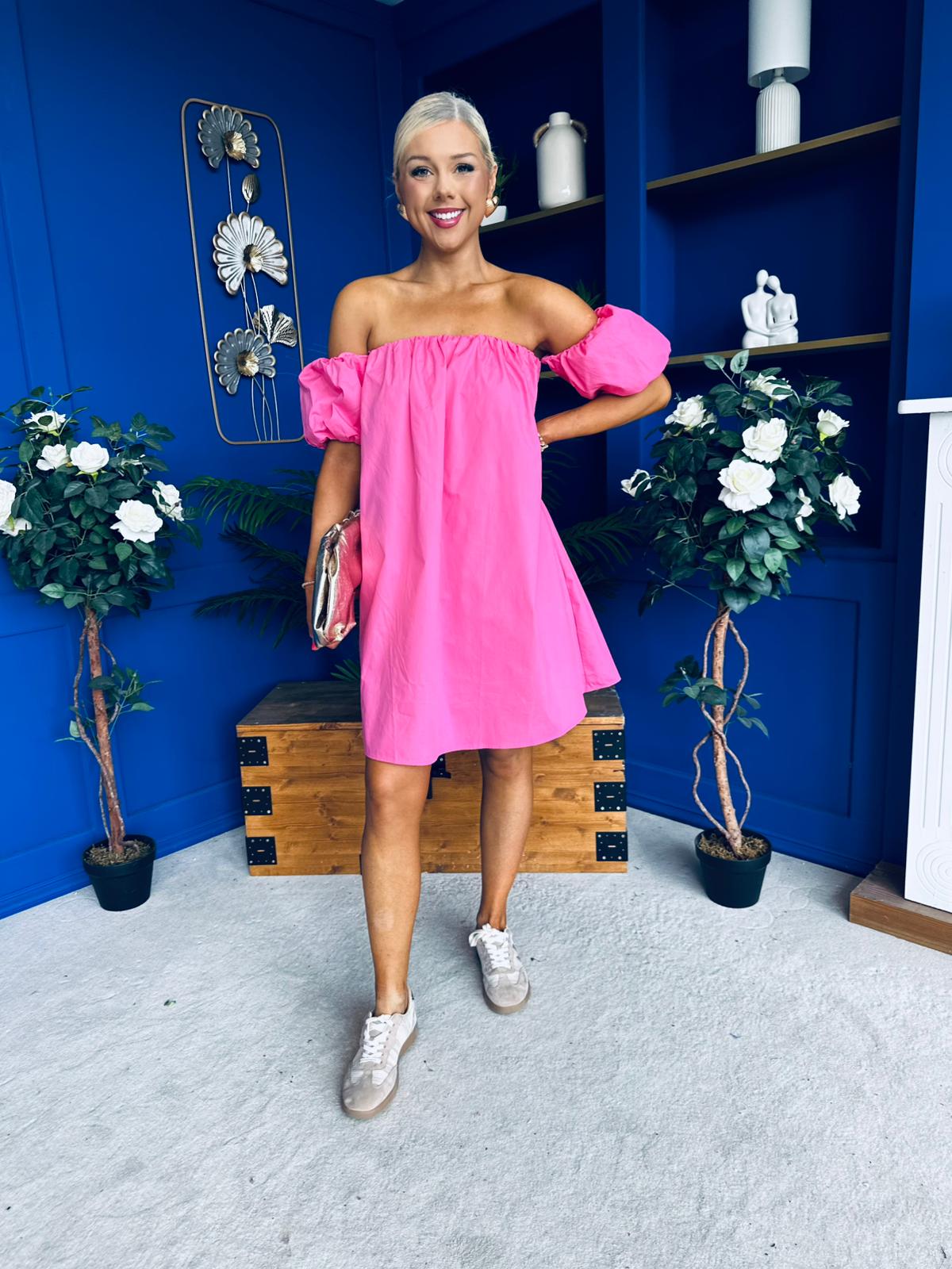 Kiley Bardot Mini Shift Dress Cerise