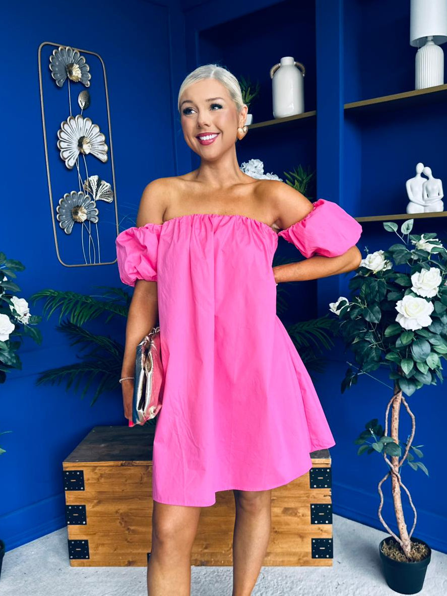 Kiley Bardot Mini Shift Dress Cerise