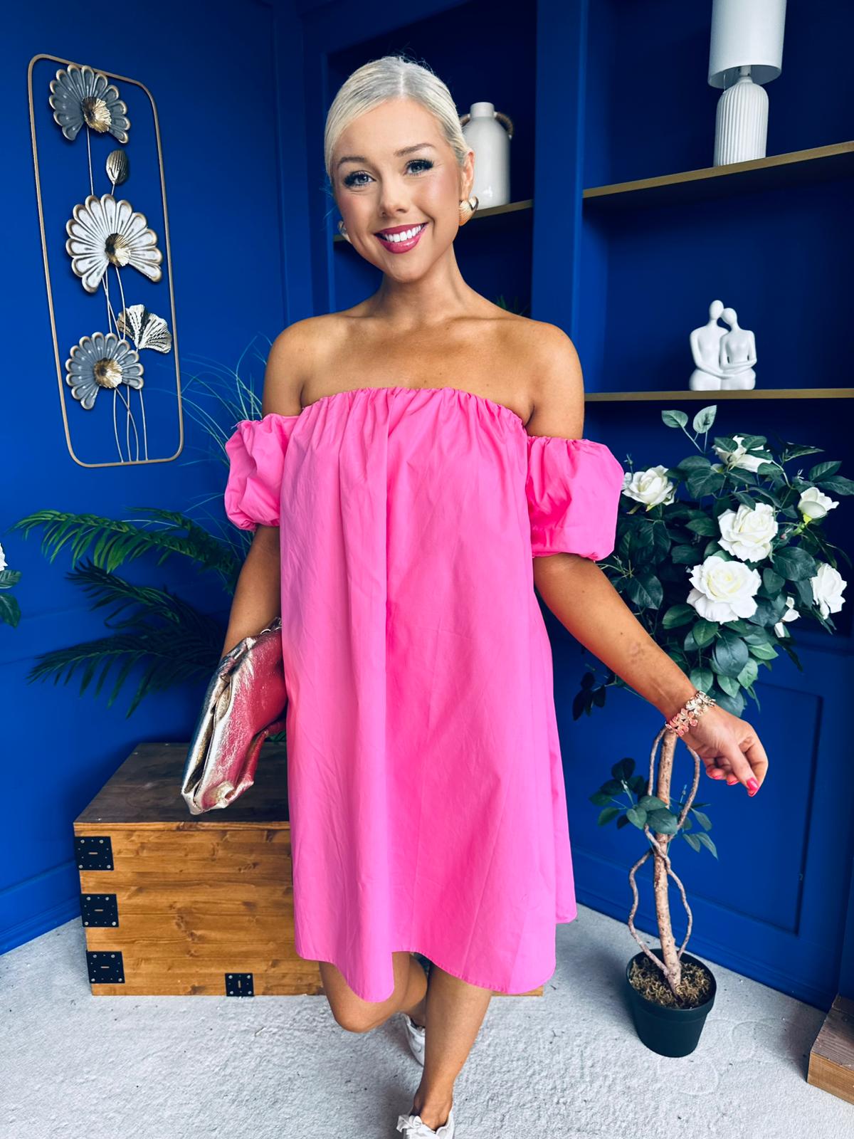 Kiley Bardot Mini Shift Dress Cerise