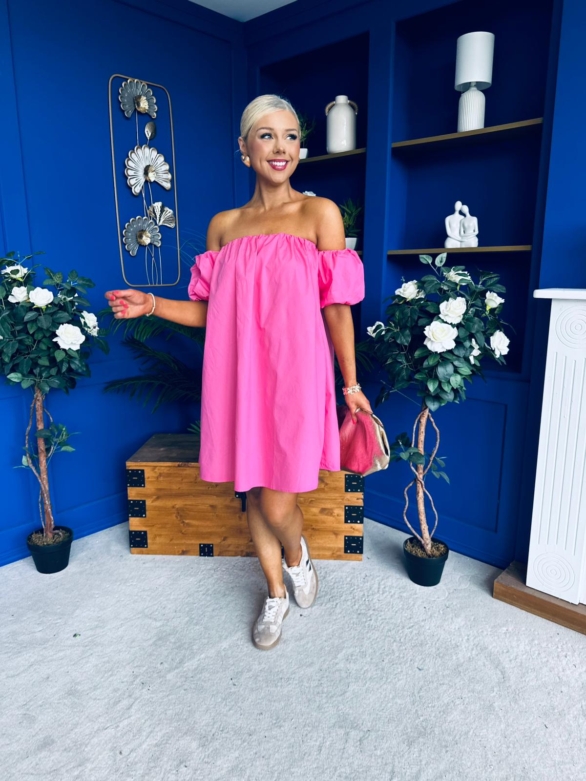 Kiley Bardot Mini Shift Dress Cerise