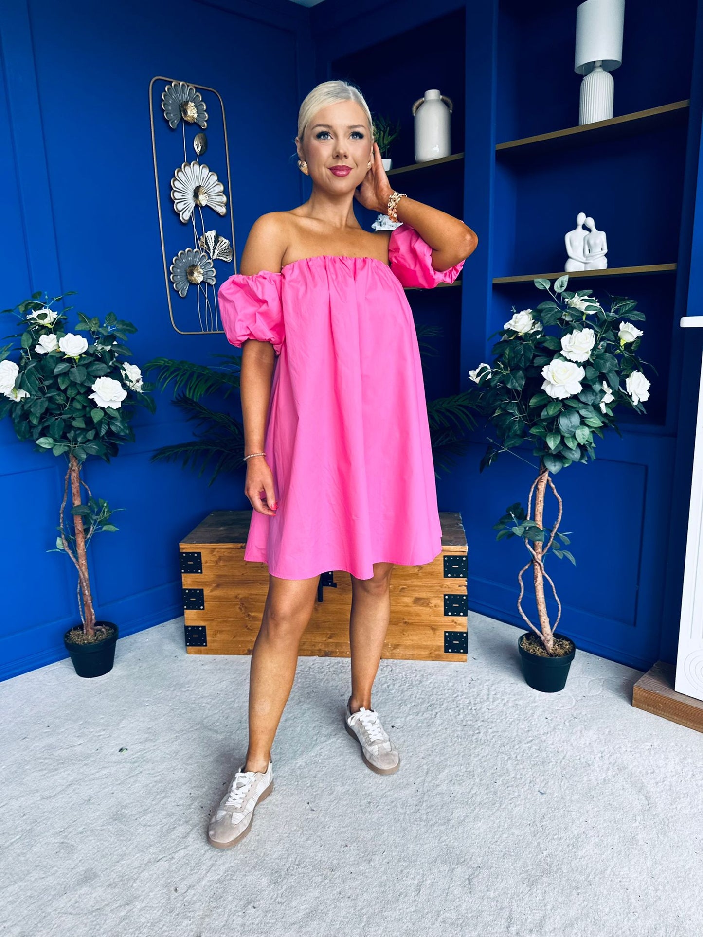 Kiley Bardot Mini Shift Dress Cerise