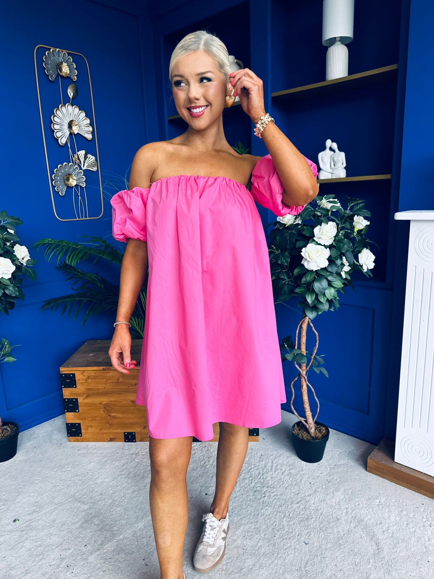 Kiley Bardot Mini Shift Dress Cerise