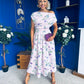 Breffy Asymmetric Neckline Skater Midi Floral Purple