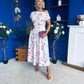 Breffy Asymmetric Neckline Skater Midi Floral Purple