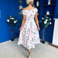 Breffy Asymmetric Neckline Skater Midi Floral Purple