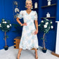 Myrtle V Neck A Line Floral Lace Midi Dress Pastel