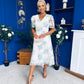 Myrtle V Neck A Line Floral Lace Midi Dress Pastel