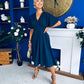 Laura V-Neck Short Sleeve Flowy Midi Dress Navy