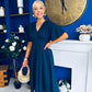 Laura V-Neck Short Sleeve Flowy Midi Dress Navy