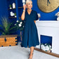 Laura V-Neck Short Sleeve Flowy Midi Dress Navy