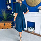 Laura V-Neck Short Sleeve Flowy Midi Dress Navy