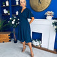 Laura V-Neck Short Sleeve Flowy Midi Dress Navy