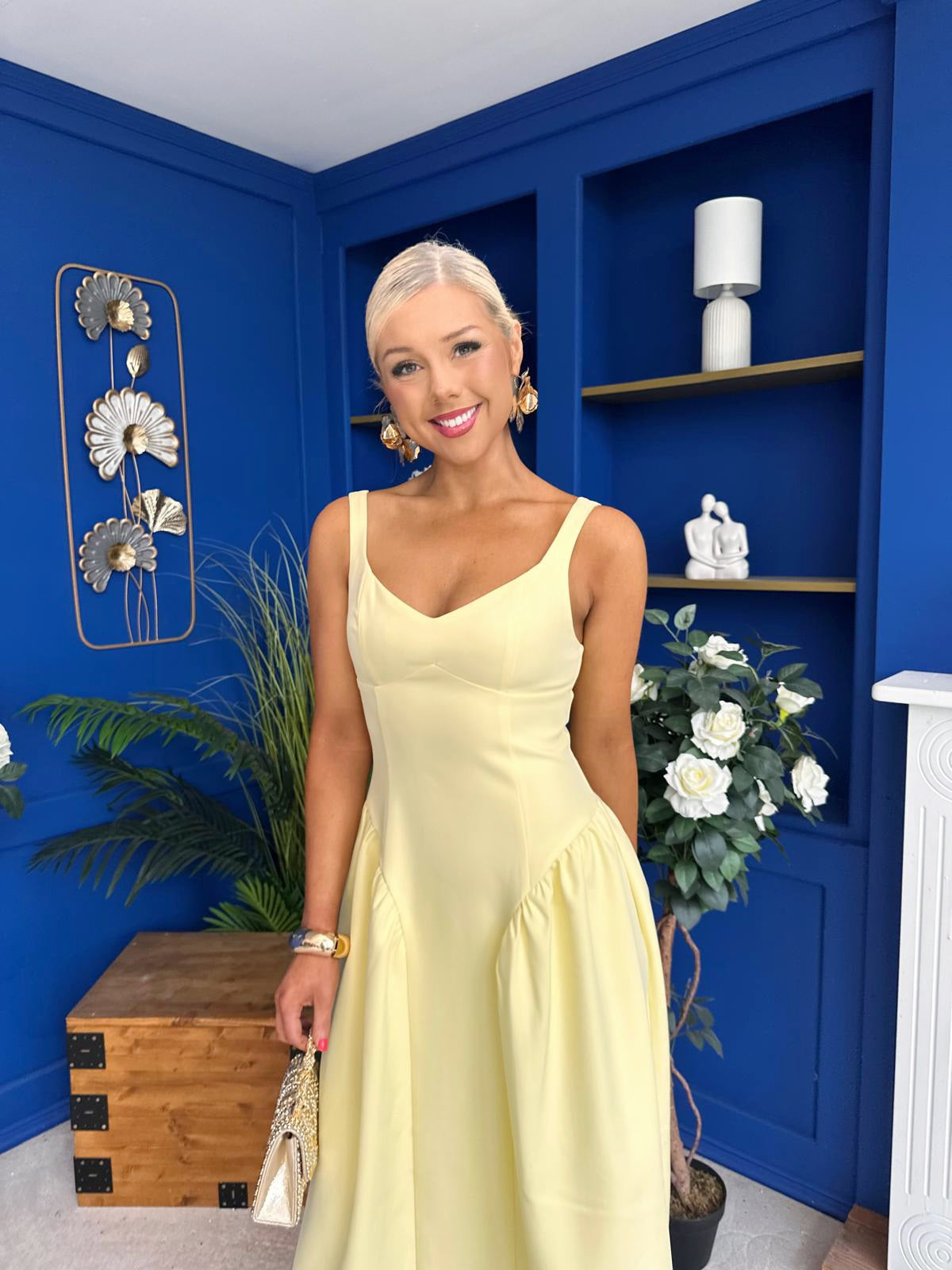 Autumn Detailed Strappy Midi Dress Yellow