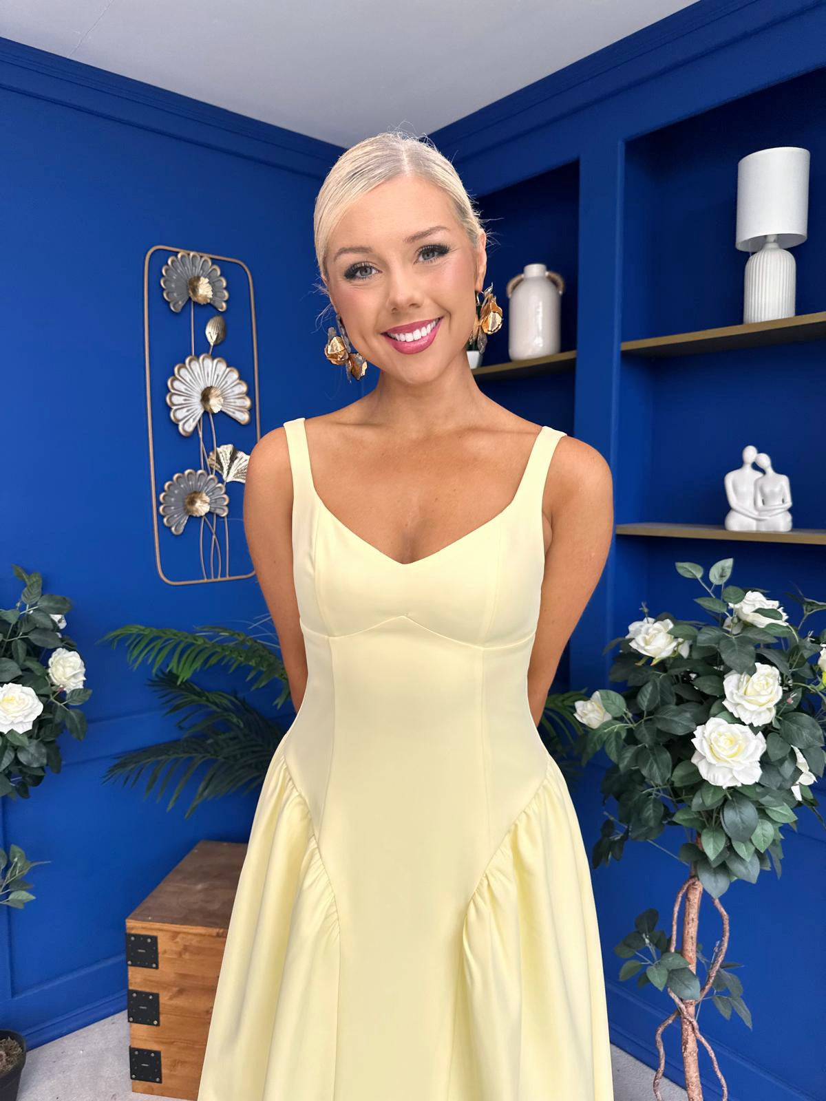 Autumn Detailed Strappy Midi Dress Yellow
