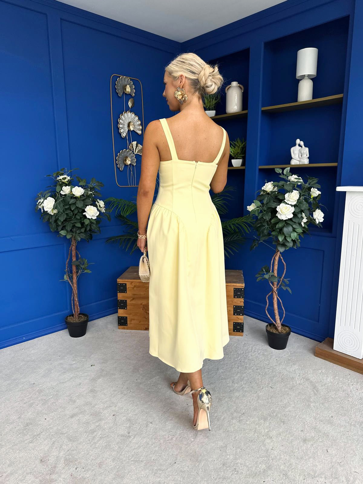 yellow strappy midi dress Autumn Detailed Strappy Midi Dress Yellow