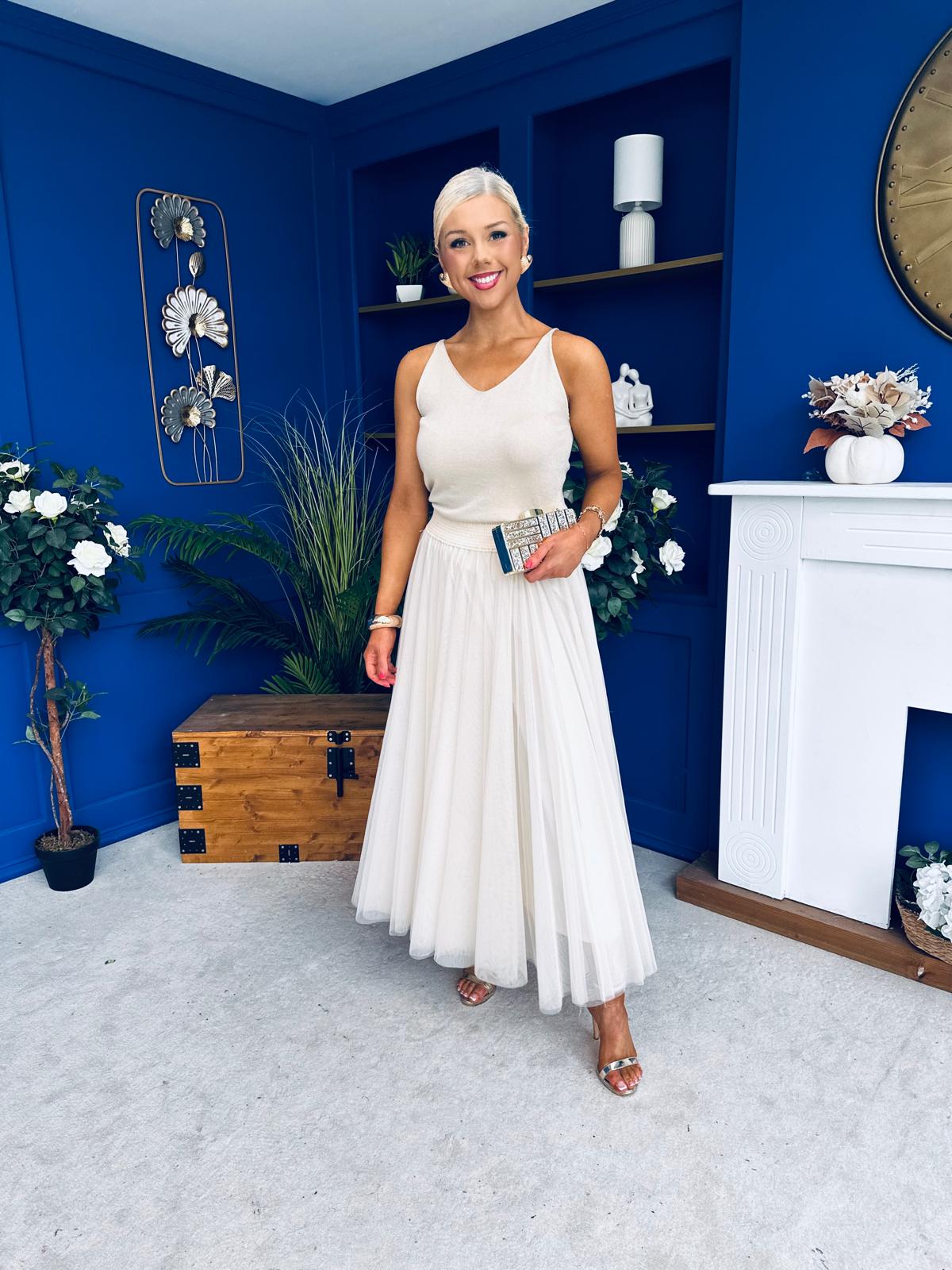 Maria Detailed Tulle Skirt Cream