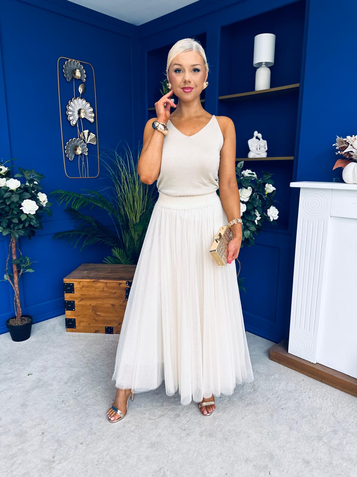 Maria Detailed Tulle Skirt Cream