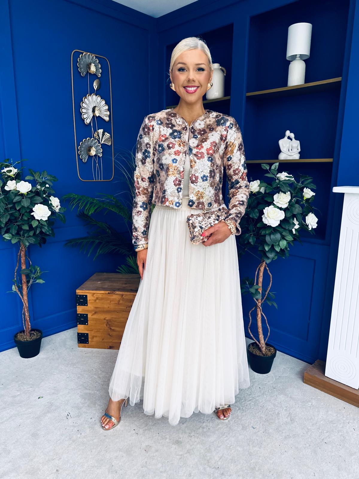 Dervla Sequin Jacket Floral Mocha