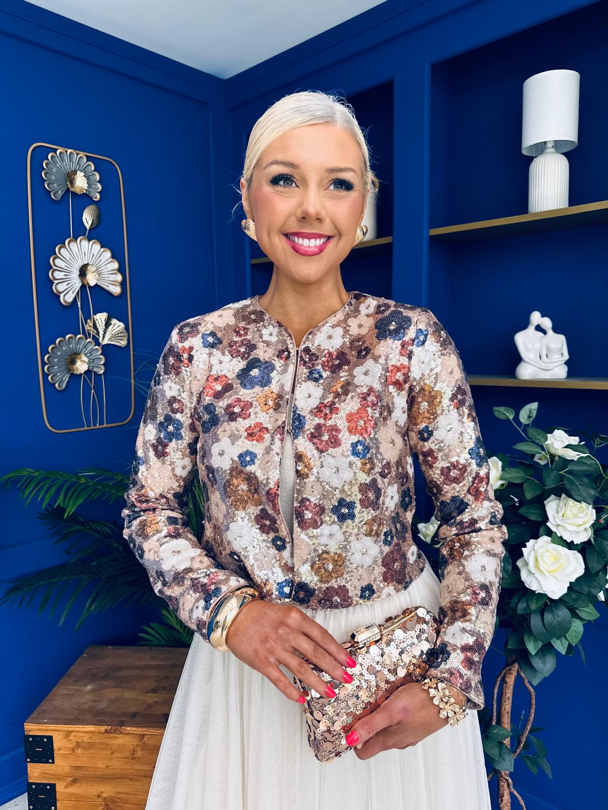 Dervla Sequin Jacket Floral Mocha