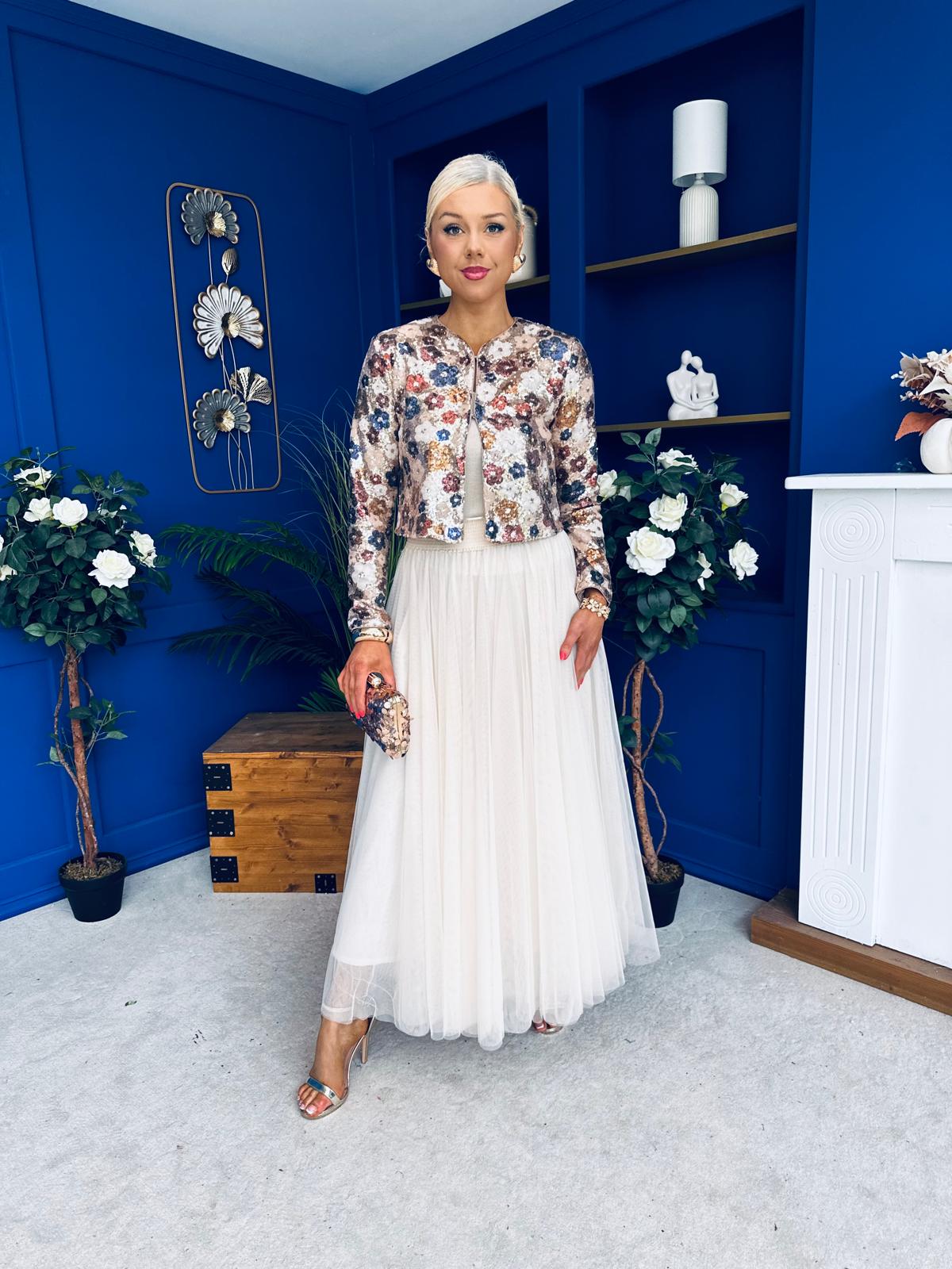 Maria Detailed Tulle Skirt Cream